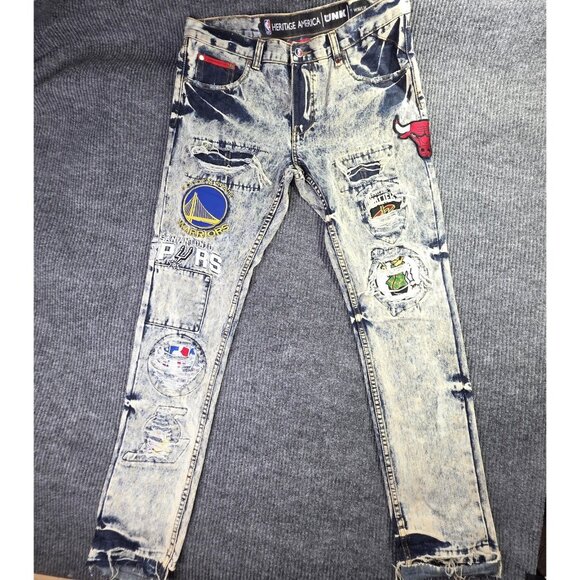 Golden State Warriors Jeans Mens W36 L34 NBA Basketball Heritage UNK Distressed - Picture 3 of 16